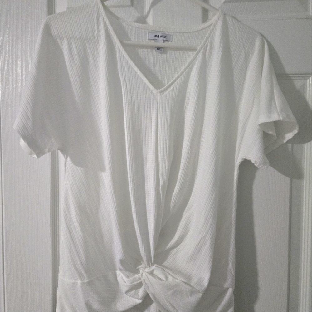 White V-Neck Tie Front Top
